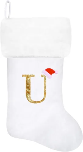 Miniatura 134 de Calcetines de Navidad bordados de 20 pulgadas con monograma, terciopelo negro con puño de felpa blanca supersuave, adornos clásicos para decoración