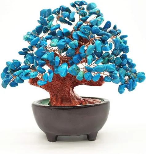 Colorsheng Árbol de dinero de cristal de cuarzo de 7 pulgadas Bonsái Feng Shui Gema Decoración para riqueza y suerte (azul)