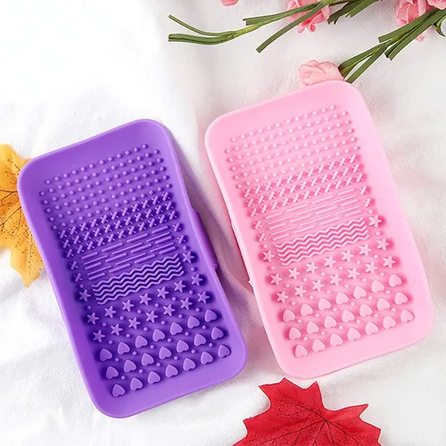 Miniatura 2 de Paquete de 2 alfombrillas de limpieza de brochas de maquillaje de silicona, limpiador de brochas de maquillaje portátil, herramienta de lavado
