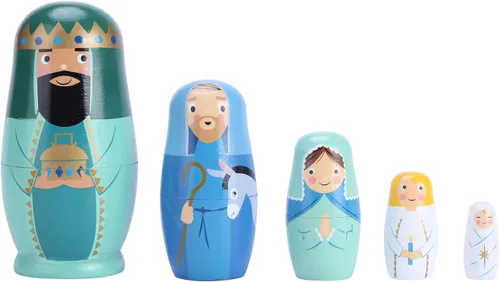 Miniatura 2 de Yoption 5 piezas de muñecas rusas anidadas, conjunto de muñecas Matryoshka de oso lindo hechas a mano en madera para regalo de cumpleaños de Navidad