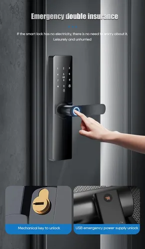 Cerradura de puerta inteligente digital WiFi de la aplicación Tuya, con contraseña de tarjeta inteligente de huellas dactilares, llave de