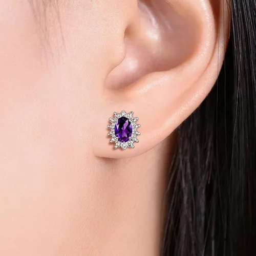 Miniatura 20 de Rylos Aretes tipo dormilona de plata de ley 925, ovalados y diamantes de 0.236 x 0.157 pulgadas, exquisitas joyas de piedra