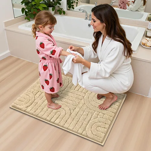 Miniatura 9 de Vaukki Juego de alfombras de baño de 3 piezas, color beige, lavables, antideslizantes, suaves, para ducha y bañera, alfombra de microfibra