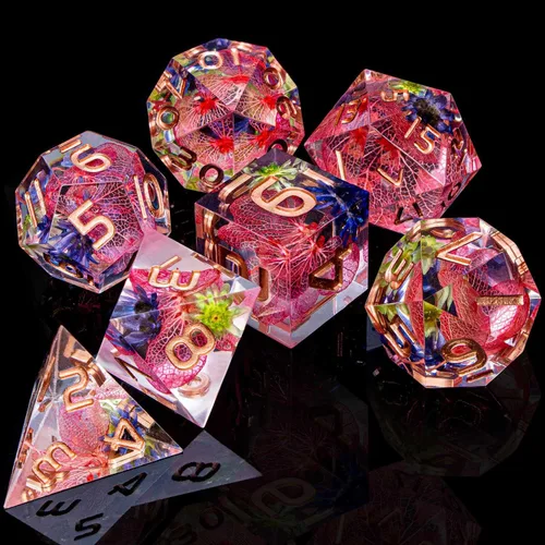 Miniatura 6 de ARUOHHA - Juego de dados azules de resina DND de 7 piezas, juego de dados translúcidos hechos a mano para RPG, juego de dados poliédricos de borde