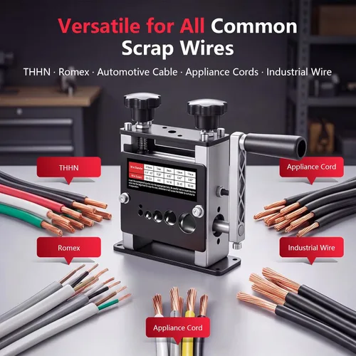 Miniatura 7 de Máquina peladora de cables, herramienta manual de alta resistencia para recuperación de cobre de chatarra, pelador de cables de varios agujeros