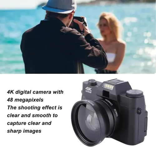 Miniatura 4 de Cámara digital 4K, cámara de vlogging de 48MP con pantalla abatible HD de 3 pulgadas de 180°, zoom digital de 16X, cámara de video de viaje