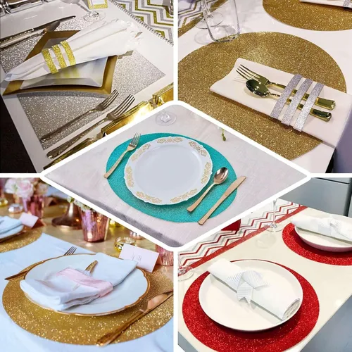 Miniatura 5 de Efavormart - Juego de 6 manteles individuales antideslizantes de piel sintética con purpurina, color rosa y dorado rosa para bodas, banquetes