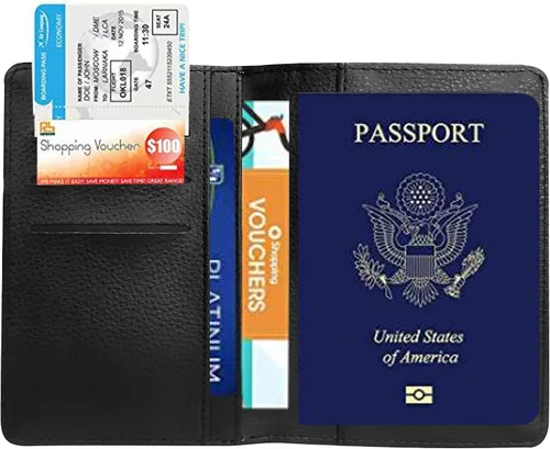 Miniatura 3 de Funda de piel sintética para pasaporte, billetera de viaje con bloqueo RFID con patrón único