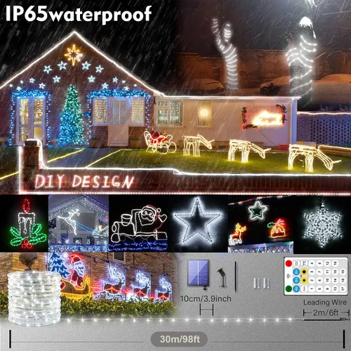 Miniatura 4 de Nuevas luces de cuerda solares mejoradas para exteriores, impermeables, 32m, 300 LED, luces de tira solares con control remoto, temporizador