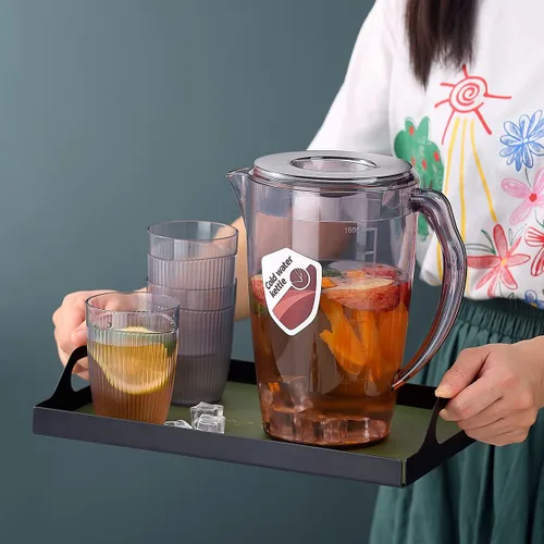 Miniatura 3 de HOMQUEN Jarra de plástico con 3 tazas, jarra de agua de 60 onzas/1.8 L con tapa, jarra de té helado, jarra de agua, jarra de agua con asa para té