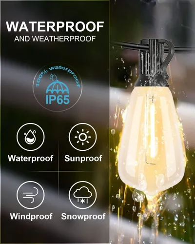 Miniatura 2 de Lightdot Luces LED para Patio de Exterior de 200 Pies (2 x 100 Pies), Luces de Cadena LED con Certificación ETL con Bombillas Edison Vintage