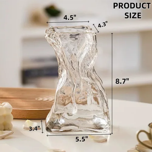 Miniatura 2 de Covzoe Jarrón de cristal, florero de forma irregular de 8.7 pulgadas de alto con cuerda de cáñamo, jarrones decorativos de arte transparente