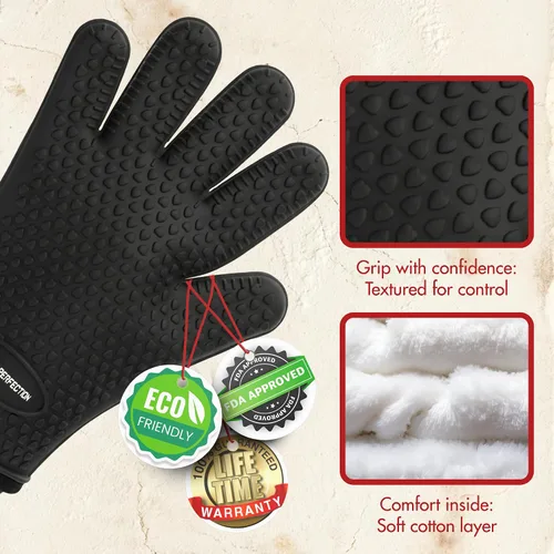 Miniatura 4 de KITCHEN PERFECTION Guantes de silicona para horno de pizza, guantes extremadamente resistentes al calor para hornos de pizza al aire libre e