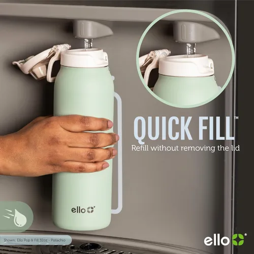Miniatura 2 de Ello Pop & Fill Insulated Stainless Steel Water Bottle with Quick Fill Lid, Leakproof Locking, Sip or Chug Spout, BPA-Free, Double Wall Vacuum Negro