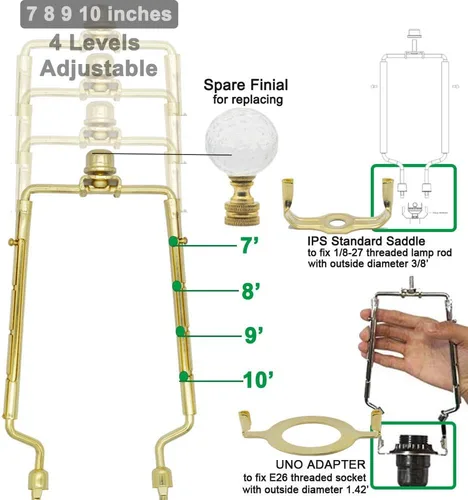 Miniatura 2 de Soporte de arpa de pantalla de lámpara de 7, 8, 9, 10 pulgadas, kit de arpa de lámpara ajustable, se adapta tanto a la barra de lámpara estándar