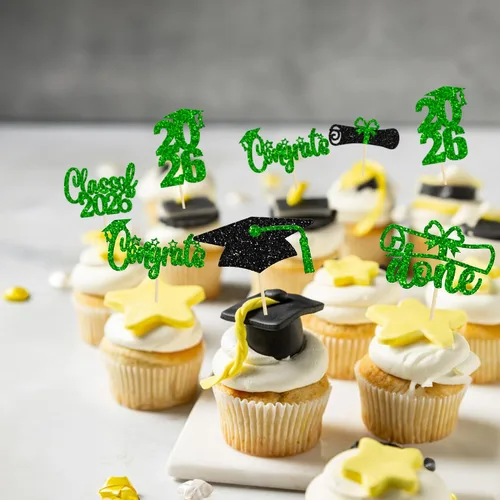 Miniatura 6 de Paquete de 24 adornos para cupcakes de clase 2026 con purpurina 2026 Felicidades Graduación Diploma Done Cupcake Picks 2026 Graduación Temática