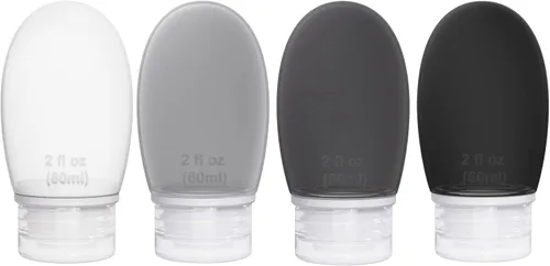 Botellas de viaje de silicona para artículos de tocador, aprobados por la TSA, juego de 4 recipientes portátiles a prueba de fugas, botellas