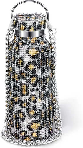 Miniatura 29 de Geiserailie Botella de agua con diamantes de imitación de acero inoxidable, térmica, recargable, aislada, con cadena, para mujeres y niñas