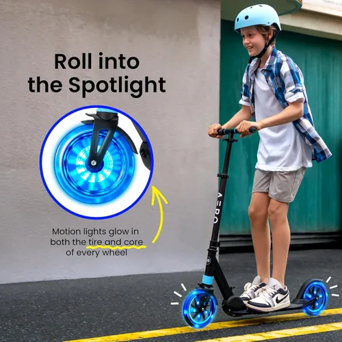 Miniatura 2 de AERO MOBILITY Patinete para niños de 6 años, adolescentes y adultos Ruedas iluminadas, freno de mano, alfombrilla de goma y absorción de impactos