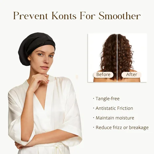 Miniatura 3 de 2 Pcs Adjustable Silk Hair Bonnet for Sleeping, Satin Lined Sleep Cap for Women and Men, Silk Hair Wrap Slouch Beanie.