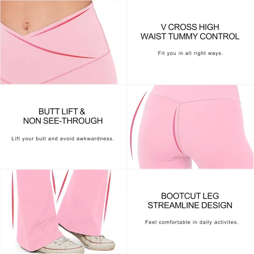 Miniatura 79 de HEGALY Pantalones de yoga acampanados para mujer, leggings cruzados, suaves, de cintura alta, pantalones casuales de entrenamiento con corte de bota