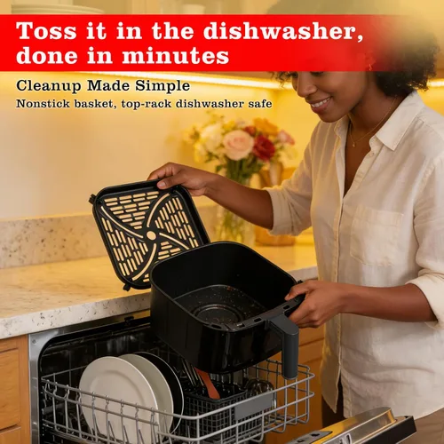 Miniatura 3 de CARORI Freidora de aire de 6 cuartos con ventana de visión, 12 preajustados, gran capacidad, 400 ℉ máximo crujiente, 1700 W comidas rápidas incluso