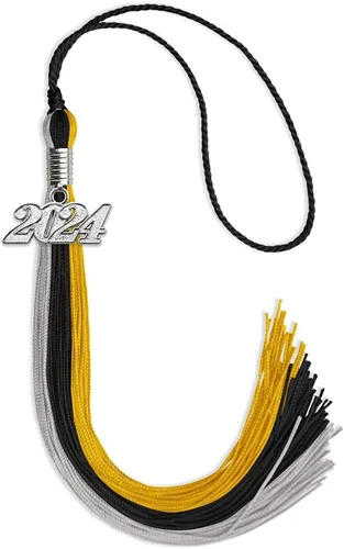 Miniatura 22 de Endea Graduation Borla de triple color con gota de fecha plateada (negro/dorado/granate, 2020)
