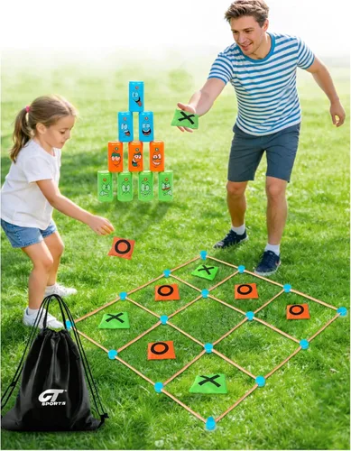 Juego gigante 2 en 1 de Tic Tac Toe y Can Toss - Juegos al aire libre para niños y familia, patio trasero e interior juego de fiesta con bolsas de