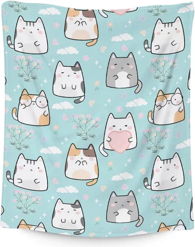 Miniatura 8 de Manta de gato para regalo, 30 x 40 pulgadas, bonita manta de gato para niños, mantas negras de felpa suave y esponjosa para sofá, oficina