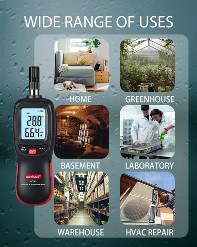 Miniatura 7 de Wintact Medidor digital de temperatura y humedad, termómetro higrómetro monitor con punto de rocío y temperatura de bombilla húmeda, luz de fondo