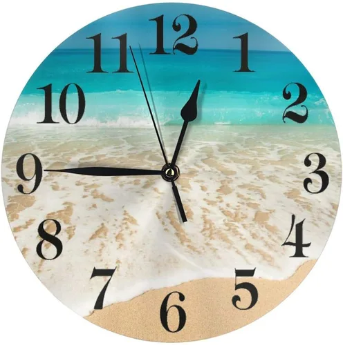 Miniatura 8 de Reloj de pared de playa de mar, funciona con pilas, reloj redondo silencioso sin tictac, decoración de pared para el hogar, oficina, escuela, 9.8
