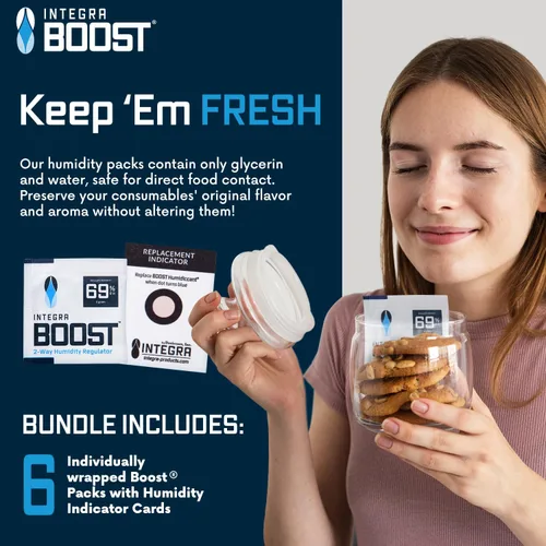 Miniatura 7 de Integra Boost Paquete de control de humedad de 2 vías, conserva el sabor y controla la humedad al 69% de RH, absorbente de humedad para hierbas