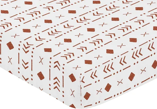 Miniatura 3 de Sweet Jojo Designs White Rust Boho Tribal Mudcloth - Sábana bajera ajustable para cuna para bebé o niño pequeño, color naranja, bosque, bohemio
