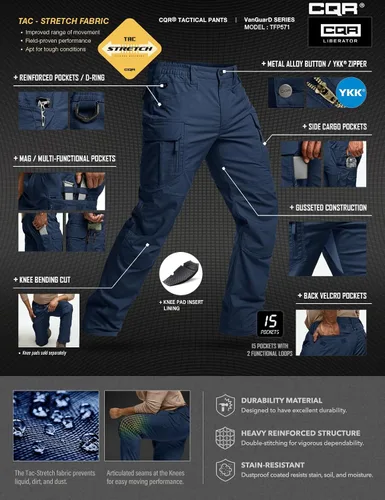 Miniatura 259 de CQR – Pantalones tácticos elásticos tipo cargo para hombre, resistentes al agua, de tela ripstop (antidesgarros), ligeros, ideales para uso diario