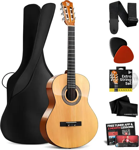Miniatura 20 de Pyle Kit de guitarra acústica para principiantes, instrumento de madera de tamaño junior 3/4 con kit completo de accesorios, púas, correa