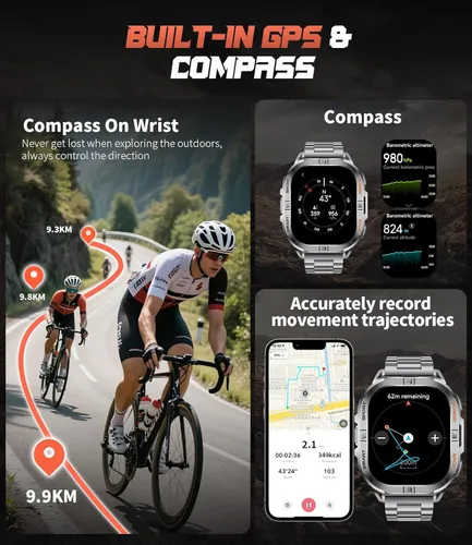 Miniatura 3 de Reloj inteligente militar GPS para hombre (respuesta/llamada), reloj inteligente de 2.13 pulgadas, batería de 60 días, 6 posicionamiento/brújula, 5