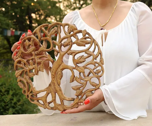 DharmaObjects Árbol celta de madera hecho a mano de la vida decoración de pared colgante de arte (marrón)
