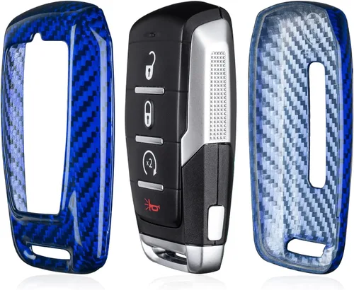 Miniatura 3 de Protector de llavero de fibra de carbono real para Dodge Ram 1500 2500 3500 accesorios, funda para llavero con llavero 2019-2025, azul
