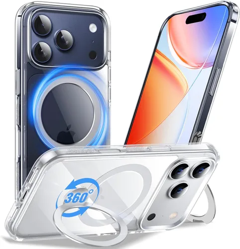 Miniatura 20 de Anqrp Funda transparente con función atril magnética con junta tórica para iPhone 12/12 Pro, compatible con Mag-Safe, de grado militar, reforzada