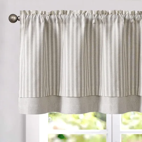 Miniatura 25 de jinchan Cenefa de Lino a Rayas para Ventanas de 16 Pulgadas Cortinas Opacas para Ventana Pequeña Estilo Granja Cenefa de Doble Capa para Sala
