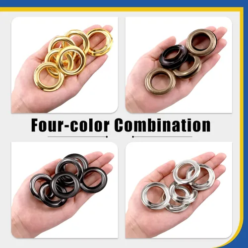 Miniatura 5 de Glarks 32 piezas de 0.984 in, 4 colores, ojales de metal grueso con arandelas kit para cuero, lona, lona