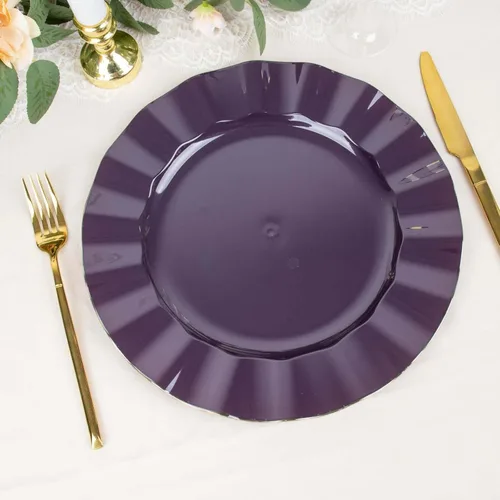 Miniatura 126 de Tableclothsfactory Paquete de 10 platos redondos de plástico negro de 6 pulgadas para ensalada de postre, platos desechables con borde ondulado