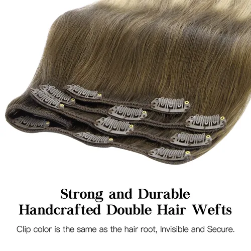 Miniatura 5 de HOTBANANA - Extensiones de cabello humano con pinzas, color castaño nogal ombré a castaño ceniza y rubio decolorado, 4.23 onzas, cabello humano