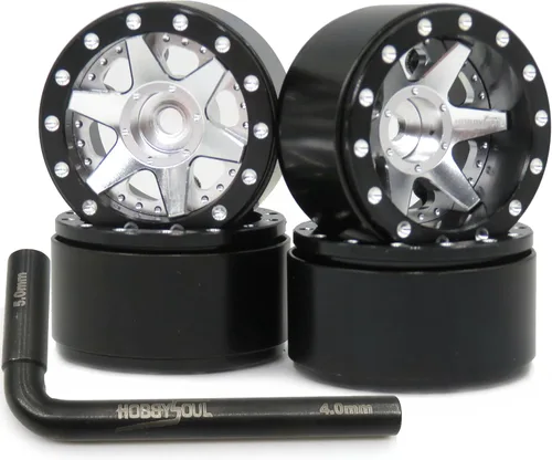 Miniatura 6 de hobbysoul Ruedas Beadlock 1.0 de compensación ajustable, llantas hexagonales de 0.276 in para RC Micro Crawler 1/18 TRX4M Axial SCX24 90081, plateado