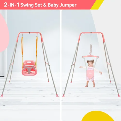 Miniatura 2 de FUNLIO Juego de columpios 2 en 1 para niños pequeños y saltador para bebés, columpio resistente para niños y saltador con 4 sacos de arena, soporte