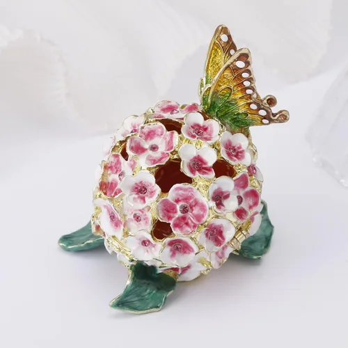Miniatura 4 de Caja de joyería de flores de hortensias pintada a mano, joyero esmaltado con bisagras, organizador único de joyas de mini anillos, almacenamiento