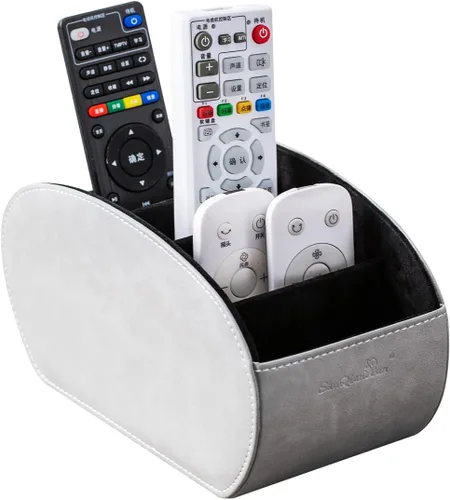 Miniatura 9 de BONNY DODO Caja organizadora de oficina multifuncional de piel sintética, soporte para control remoto, para almacenamiento de escritorio, mesa con 5
