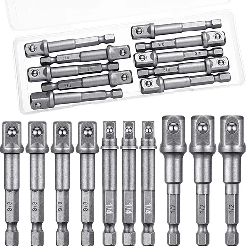 Miniatura 9 de Adaptador de impacto cuadrado para taladros, extensión de brocas de destornillador, adaptador de enchufe de impacto hexagonal para bricolaje Negro