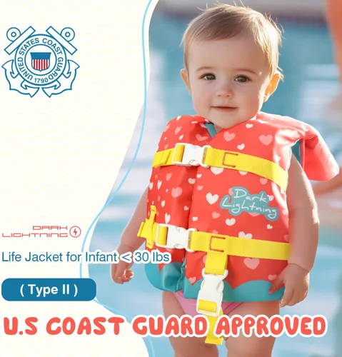 Miniatura 3 de Dark Lightning Chaleco salvavidas para bebés aprobado por USCG de 0 a 30 libras, chaleco de natación para bebé/niños pequeños de 1 a 3 años de edad