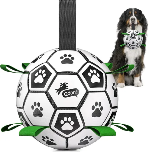 QDAN Juguetes para perros, pelota de fútbol extragrande con correas, juguete de remolcador, juguete de agua, bolas duraderas para perros (tamaño